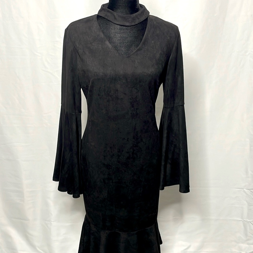CQ by CQ Faux Suede Black Dress with Bell Sleeves | Size M